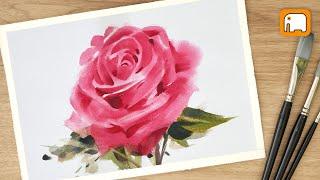 12 Minute RED Rose with 1 Brush /A Paint It Simply Lesson /watercolor tutorial/step by step