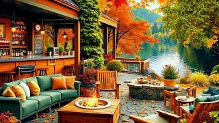 Sweet Jazz in an Autumn Lakeside Cafe Ambience  Jazz Piano & Crackling Fireplace for Stress Relief