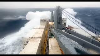 Cargo Ship Hitting Large Waves and Swells.  Ship in a Storm in the Mediterranean.  Long Video ASMR