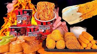 ASMR 화끈화끈 왕매운 염라대왕라면과 뿌링클 치즈스틱 치즈볼 유부초밥 먹방! Spicy Hot Noodles With Cheese Ball Cheese Stick MuKBang!