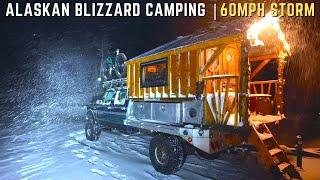 Riding Out a 60mph Blizzard in my Homemade Truck Camper #alaska #vanlife #asmr #wintercamping