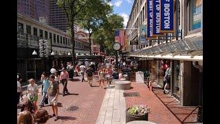 [4K] Boston Tour - City Hall Plaza, Quincy Market & Christopher Columbus Park