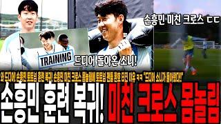 와 드디어! 손흥민 토트넘 훈련 복귀! 손흥민 미친 크로스 몸놀림에 토트넘 팬들 환호 터진 이유 ㅋㅋ "드디어 소니가 돌아왔다!!"