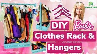 DIY Barbie or Doll Wooden Dollar Tree Clothes Rack with Hangers