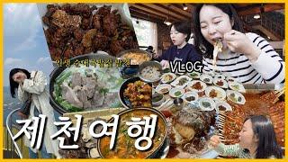 VLOG | 먹방 브이로그 | 음식냄새 맡으러 왔단다~ ( 흑마늘 닭강정, 고구마치즈 돈가스, 감자탕, 인생 순대국밥집 발견 , 제천 빨간오뎅, 맛집, 한정식, 제천 맛집