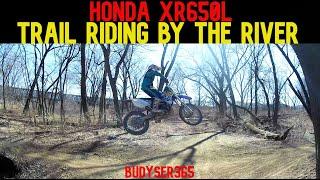 Trail Riding by the River on a Honda XR650L Motorcycle