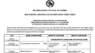 2024 Grade 12 Internal Candidates ECZ Final Exam Timetable