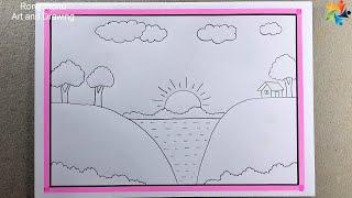 Simple Scenery River Scene drawing for Beginners