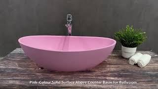 KingKonree International Pink Solid Surface Above Coutner Wash Basins