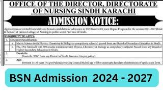 BSN Admission 2024 | Directorate of Nursing Sindh Karachi Nursing Admission 2024 - 2027