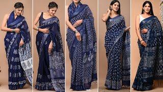 Beautiful Blue colour pure linen cotton sarees #linensarees #saree || New Collection Sarees