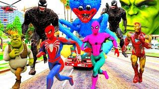 Siêu Nhân Người Nhện Chạy Xe Ô Tô Cứu Hỏa Giải Cứu Cảnh Sát Trưởng, Hulk VS Spiderman Car, Avengers