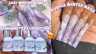 TRYING KIARA SKY MAGNETIC FX GEL COLLECTION | PURPLE WINTER ACRYLIC NAILS | ACRYLIC FOR BEGINNERS