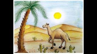 how to draw scenery of desert with camel