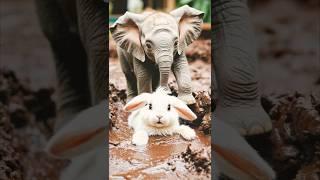 Baby Elephant’s Kindness Saves a Rabbit#ai #shorts