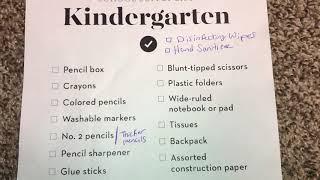 Kindergarten School Supply List