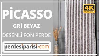 Picasso Gri Beyaz Desenli Fon Perde (4K) PerdeSiparisi.com