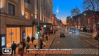 Golden Hour Upper Deck London Bus Ride | London Bus Route 27: Camden to Hammersmith in 4K