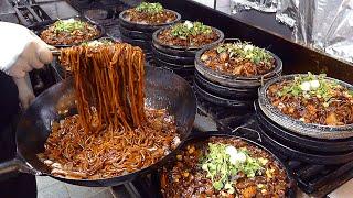 돌짜장 Amazing Seafood Black Bean Noodles on 250℃ (482℉) Hot Stone Plate - Korean street food