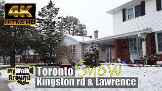 Toronto snowfall in the Kingston Rd and Lawrence Ave neighbourhood (4k video walk  January 11 2024)