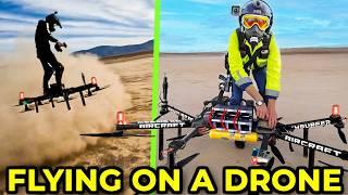 Flying ON a Drone Vehicle Across the Desert in a Race - Human Drone Flight on Hoverboard Aircraft