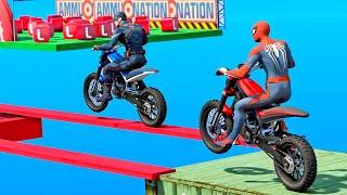 DESAFIO DE MOTOS COM HOMEM ARANHA e SUPER HERÓIS CORRIDA PARKOUR NAS ALTURAS - GTA V