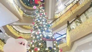 Giant Christmas Tree Decoration inside Central World Pattaya Mall with christmas song and music