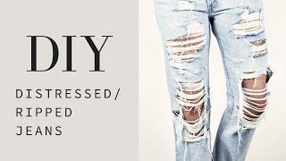 HOW TO : DIY Distressed / Ripped Jeans Tutorial