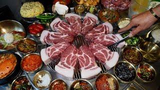 Amazing! 336 hours aged charcoal-grilled pork(with Dry-aging and wet-aging) / Korean street food