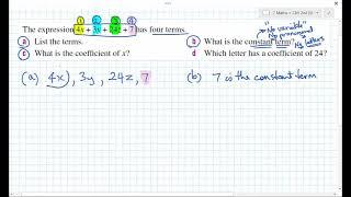 7mat 5A Q1 identify terms coefficients and constant term of an expression 16