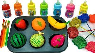 Satisfying Video l How to Make Playdoh Lollipop Candy into Rainbow Brush & Fruit Cutting ASMR