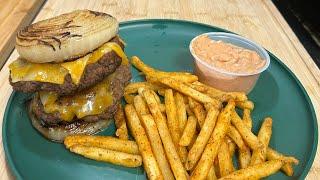 High Flying Dutchman Burger w/ air fryer fries and Special Sauce