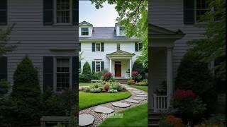Elegant White House with a Curved Garden Path #PeacefulHome