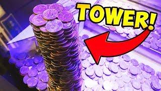 Coin Pusher || WINNING HUGE TOWER OF GOLD COINS!