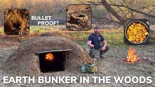 Solo Overnight Building an Underground Earth Bunker in The Woods and Cheesy Ribeye Skillet