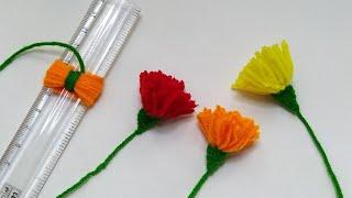 Amazing Woolen Yarn Flower making with Scale | Easy Hand Embroidery Flower Tutorial