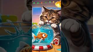 Cat And Fish talking moment | Funny Cat | Fish | Cartoon | Animated | Ai #funniestvideo #funnycats