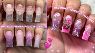 SHORT SUMMER POLYGEL NAILS BEGINNER FRIENDLY NAILS & EASY NAIL ART | Polygel Nail Tutorial