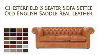 Chesterfield 3 Seater Sofa Settee Old English Saddle Real Leather