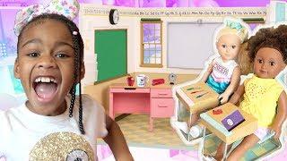 Baby Doll School! Pretend Play with American Girl Doll Classroom