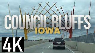 Driving in Council Bluffs 4K Street Tour - Downtown Council Bluffs, Iowa