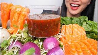 SALMON SASHIMI *NEW SAUCE (ASMR EATING SOUNDS) NO TALKING | SAS-ASMR