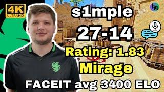 s1mple (27-14) w/dupreeh/Snappi avg 3400 ELO (mirage) | Nov 6, 2024 #cs2 #pov