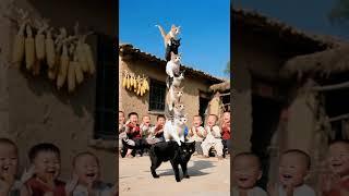 8 cats are stacked layer by layer. The cat at the bottom is really amazing