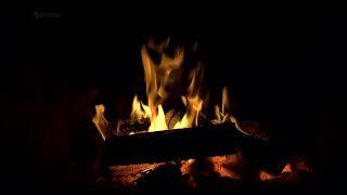 Night Fireplace with Crackling Fire Sounds Cozy Fireplace 4K. Dark Fireplace Noises Black Screen