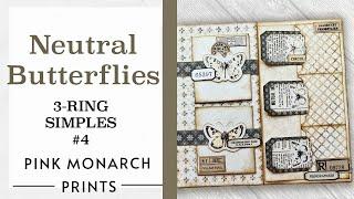 "Neutral Butterflies" 3-Ring Super Simple 4: Make a 3-Ring Junk Journal with Pink Monarch Prints!