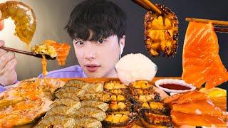 SUB)밥도둑 간장게장 연어장 새우장 전복튀김 한식 먹방 FAMOUS KOREAN DISHES MUKBANG CRAP SHRIMP SALMON ABALONE 밥도둑스페셜 리얼사운드