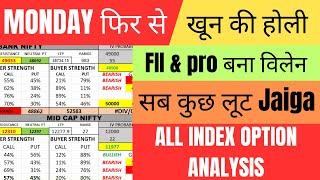 FII F&O Data Analysis For monday 13 Jan 25 | Market crash | FII & PRO play games in  Data | option