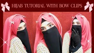 hijab tutorial with bow clips || easy and beautiful hijab style || hijab tutorial