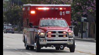 Ambulance with siren and lights in Pasadena, California